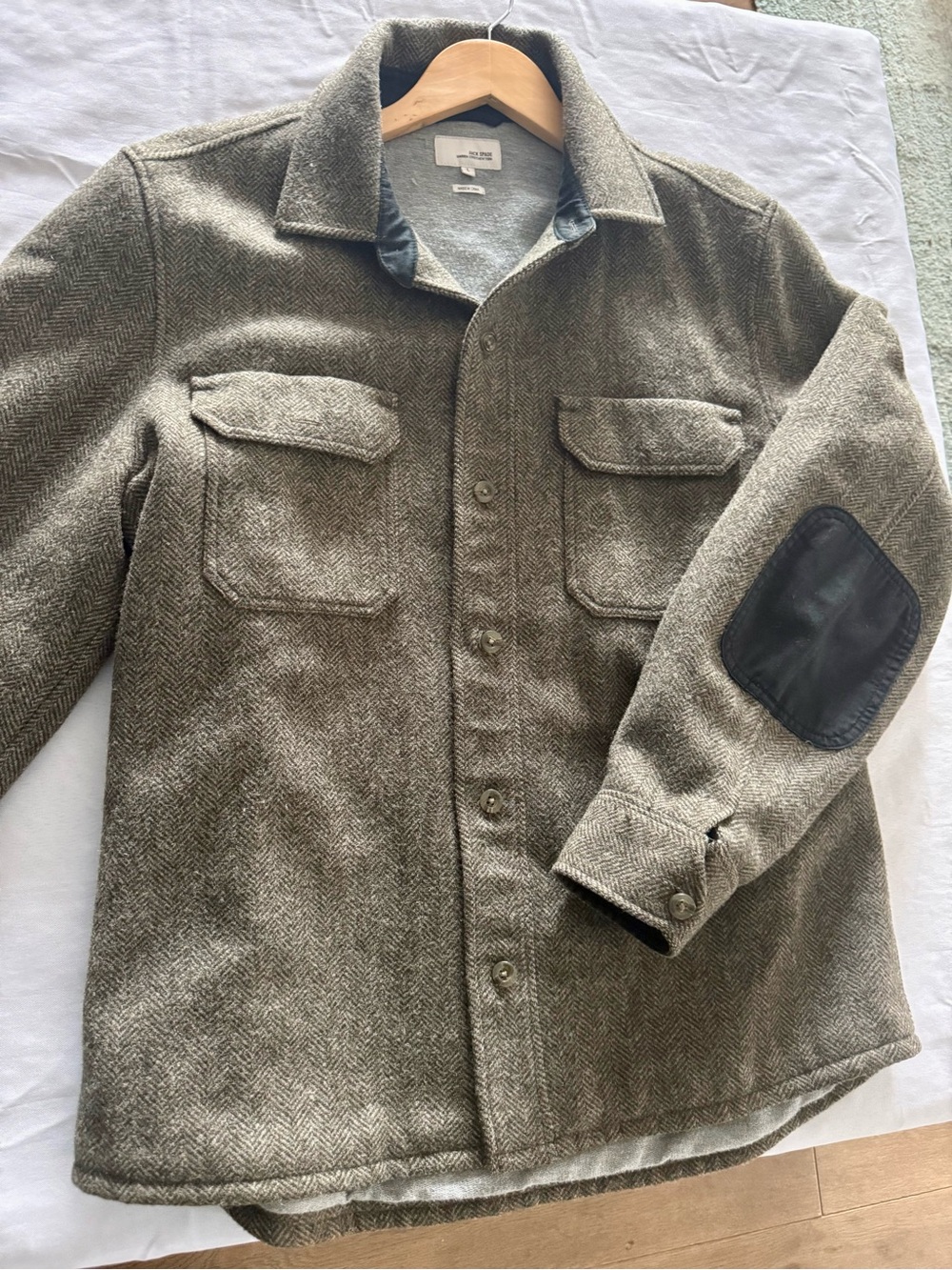 Jack Spade Olive Herringbone Jacket with Black Elbow Patch